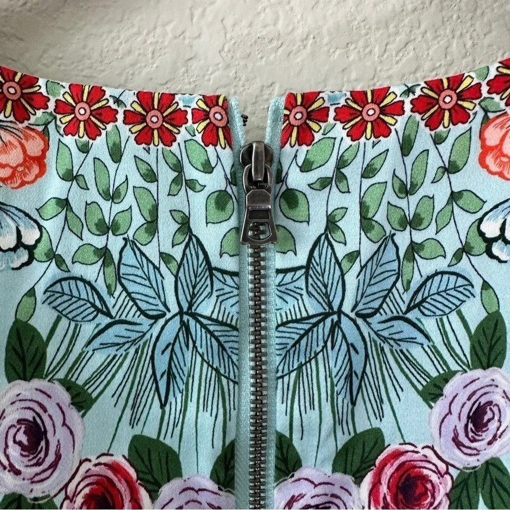 Alice + Olivia Floral Patchwork Midi Dress in Light Blue and Rust - Picture 8 of 10